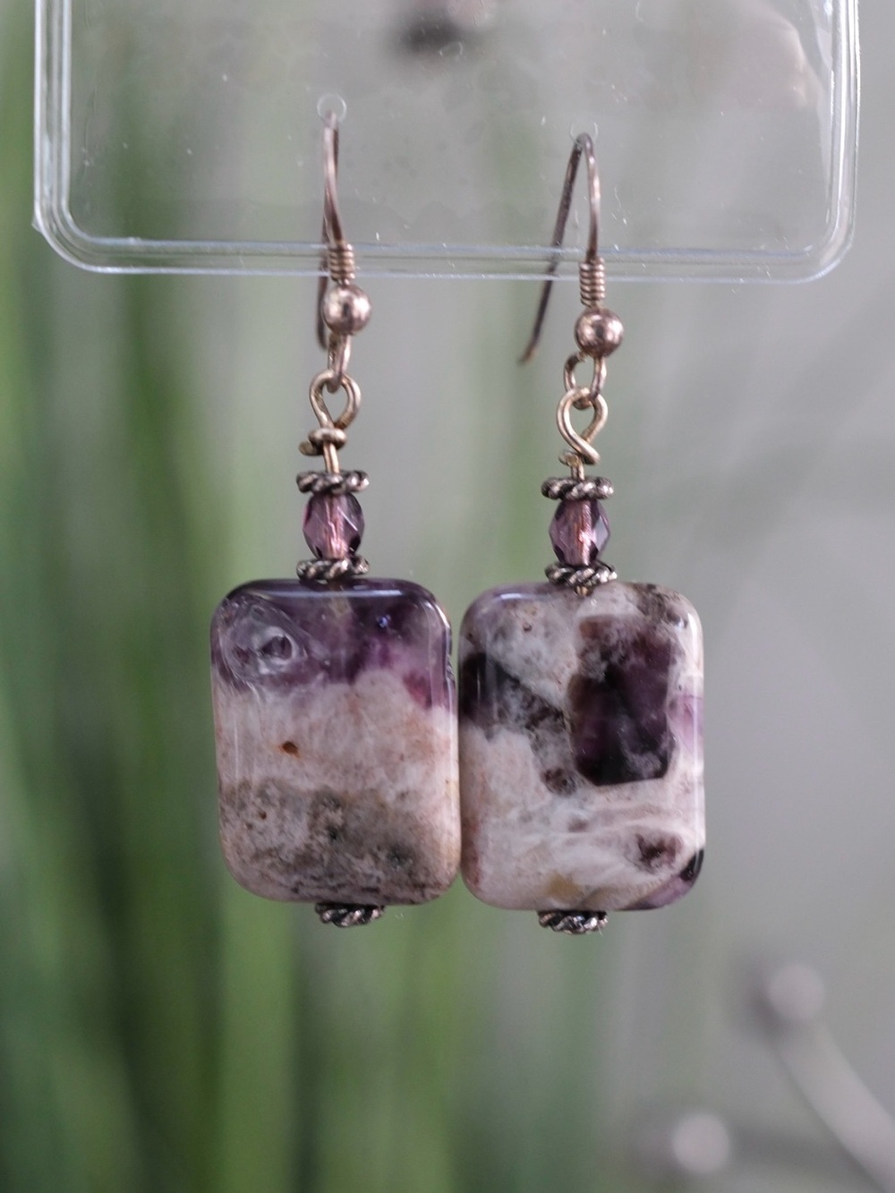 Amethyst Quartz Stone Dangle Earrings 925 Sterling Silver Hooks
